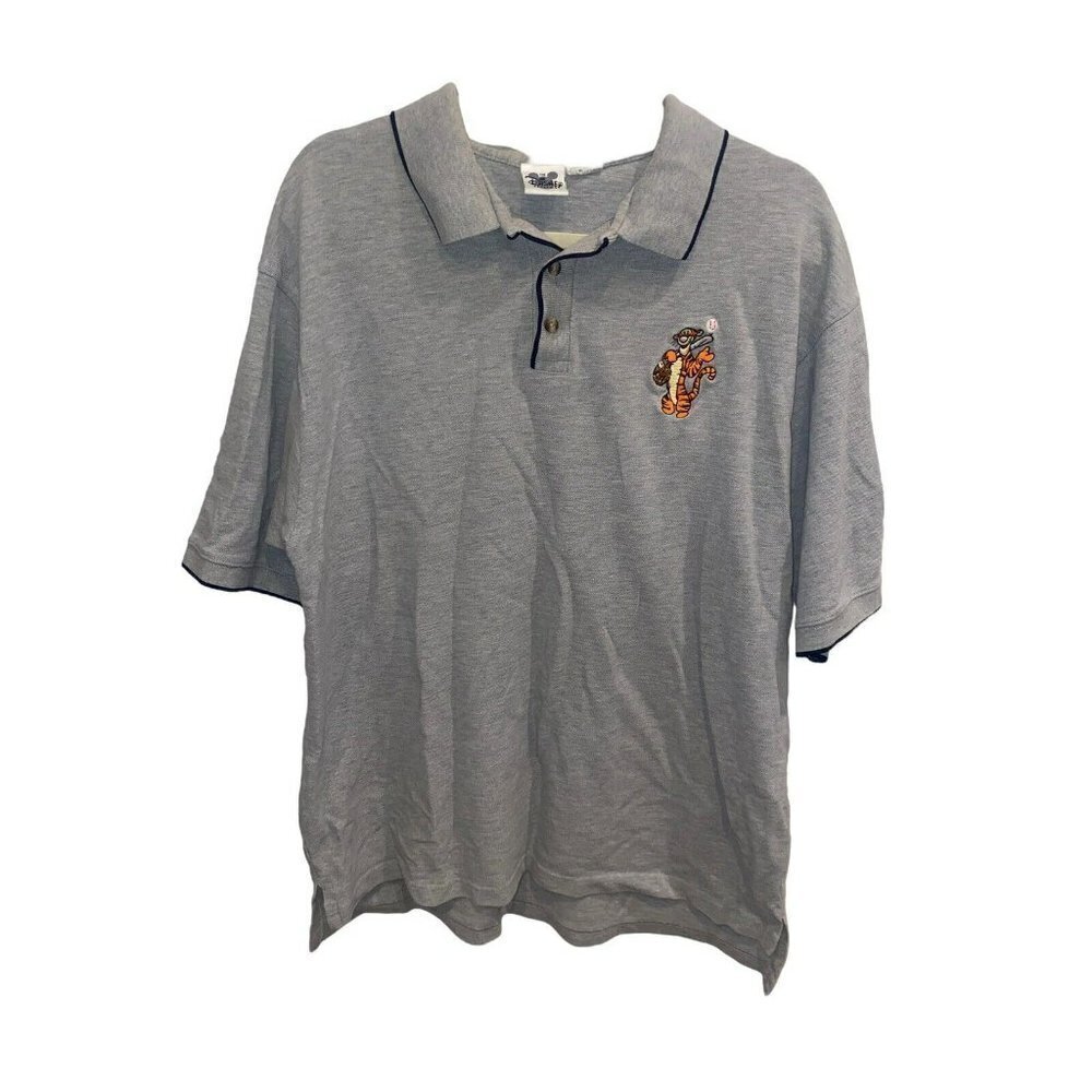VTG Disney Catalog Polo Shirt Mens XXL Disney Embroidered Tiger Playing baseball